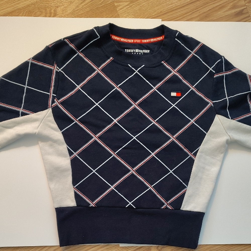 Tommy Hilfiger Men's Navy and White Argyle Sweater